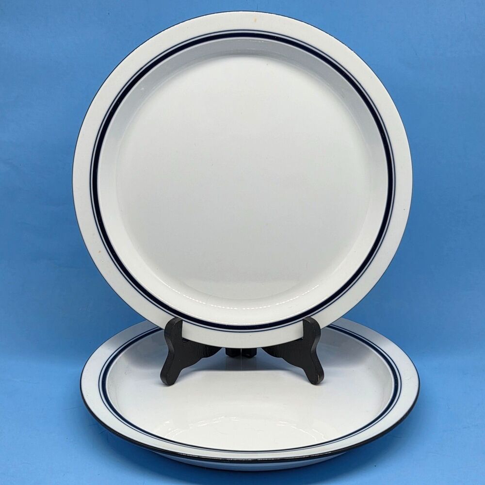 Dansk Bistro Christainshavn Set Of 2 Blue Stripe 10 1/4" Dinner Plates